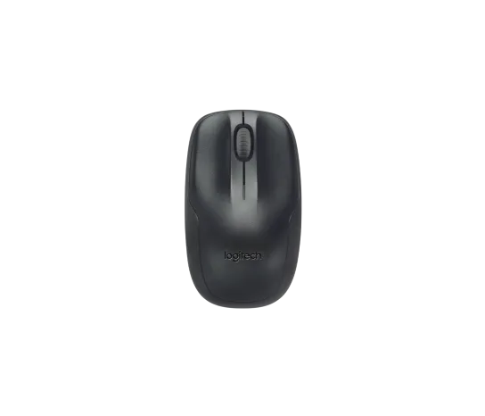 Close-up of Logitech MK220 wireless mouse with precise optical tracking and ergonomic shape
