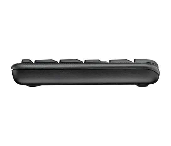Side profile of Logitech MK220 wireless keyboard showing low-profile keys and compact design