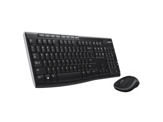 Side profile of Logitech MK270 wireless keyboard showing low-profile keys and compact design