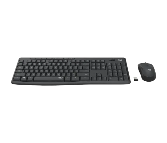 Side profile of Logitech MK295 wireless keyboard showing low-profile keys and compact design