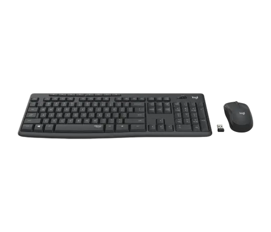 Side profile of Logitech MK295 wireless keyboard showing low-profile keys and compact design