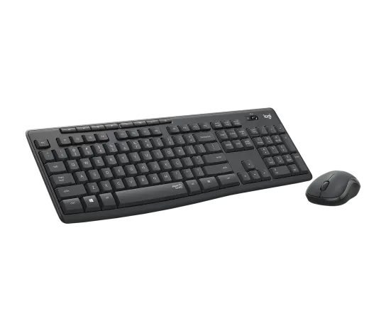 Side profile of Logitech MK295 wireless keyboard showing low-profile keys and compact design