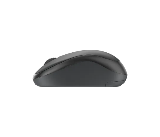 Close-up of Logitech MK295 wireless mouse in graphite with silent clicks and ergonomic design