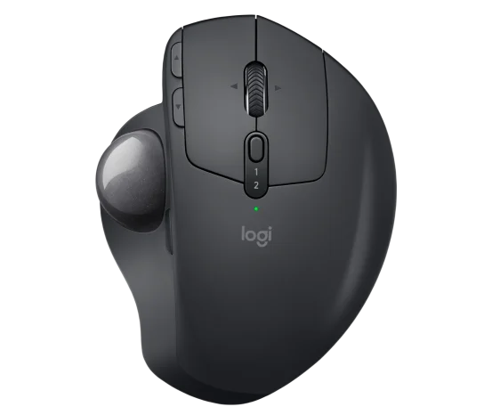 Logitech MX ERGO Wireless Trackball Mouse with ergonomic design and adjustable tilt
