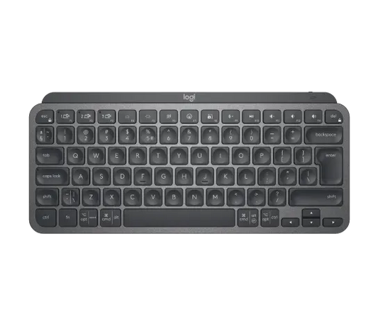 Logitech MX Keys Mini Wireless Illuminated Keyboard in graphite with compact design and backlit keys