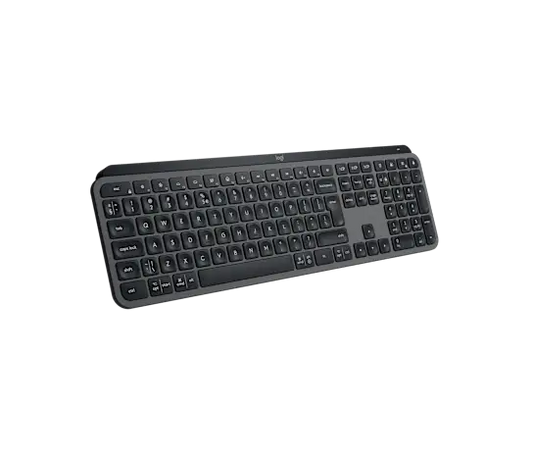 Side profile of Logitech MX Keys S keyboard in graphite showing slim, low-profile keys and modern layout