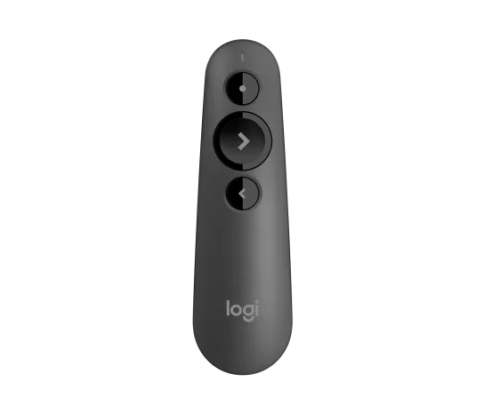 Logitech Wireless Presenter R500 with red laser pointer and ergonomic button layout
