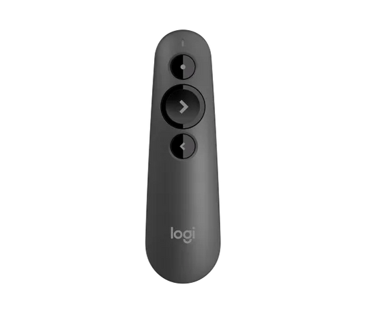 Logitech Wireless Presenter R500 with red laser pointer and ergonomic button layout
