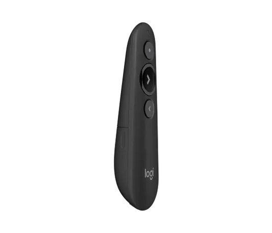 Side profile of Logitech R500 Wireless Presenter showing slim, lightweight design