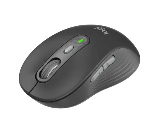 Close-up of Logitech MK950 wireless mouse in graphite with smooth optical tracking for precise navigation