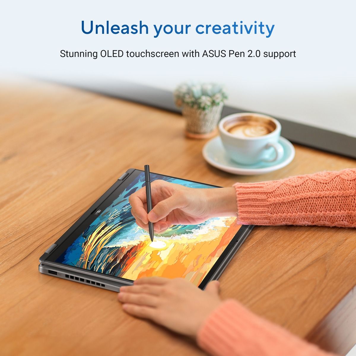 ASUS TP3407SA 14-inch touch convertible laptop with Intel Core i7, 16GB RAM, 1TB SSD, and Windows 11 Home