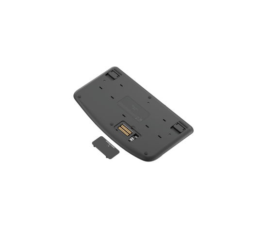Side profile of Logitech Wave Keys ergonomic keyboard showing curved key design and palm rest for comfortable typing
