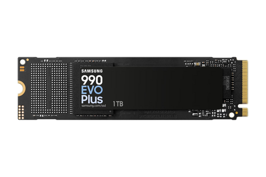 Samsung 990 EVO Plus 1TB NVMe SSD front view showing M.2 2280 compact design