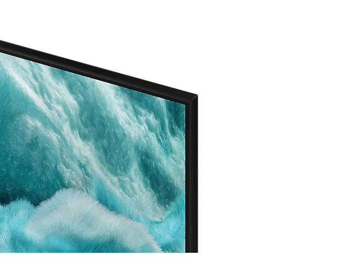 Side profile of Samsung QA55Q7F 55-inch QLED AI TV showing ultra-slim frame and modern stand