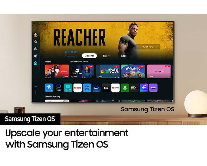 Samsung UA55DU7000 55-inch Smart TV home screen showing Tizen OS apps and streaming options
