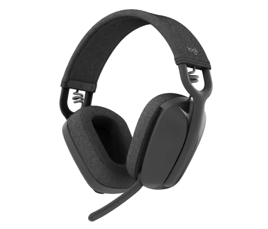 Logitech Zone Vibe 100 Wireless Headset in graphite with over-ear cushions and sleek design