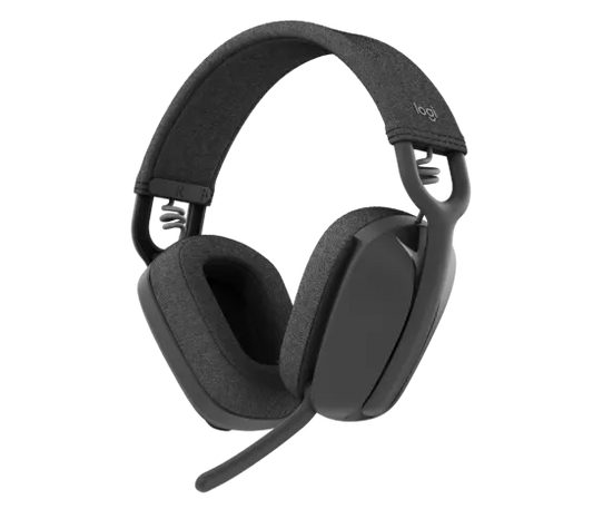 Logitech Zone Vibe 100 Wireless Headset in graphite with over-ear cushions and sleek design