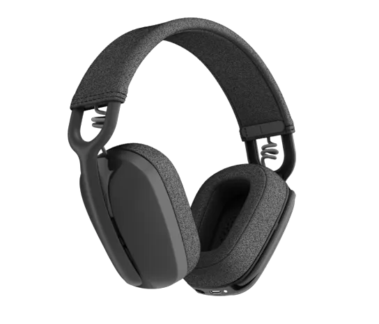 Logitech Zone Vibe 100 Wireless Headset in graphite with over-ear cushions and sleek design