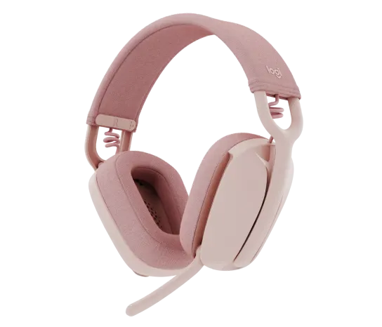 Logitech Zone Vibe 100 Wireless Headset in rose with over-ear cushions and sleek design