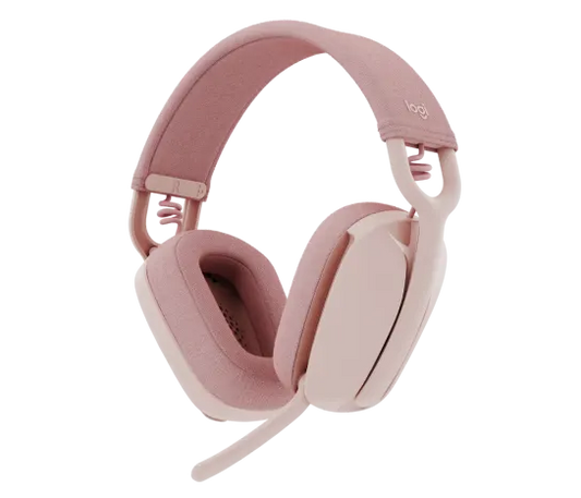 Logitech Zone Vibe 100 Wireless Headset in rose with over-ear cushions and sleek design