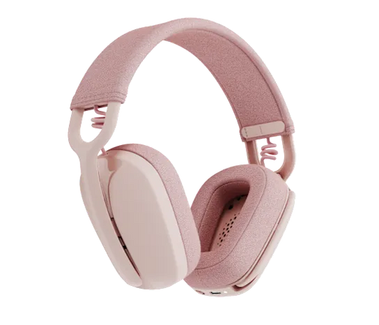 Logitech Zone Vibe 100 Wireless Headset in rose with over-ear cushions and sleek design