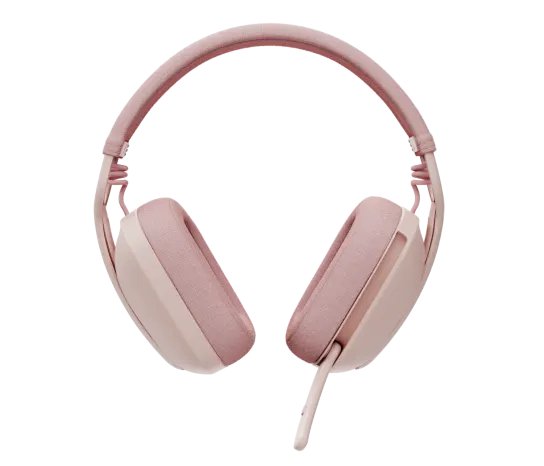 Logitech Zone Vibe 100 Wireless Headset in rose with over-ear cushions and sleek design