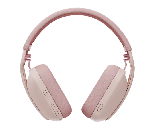 Logitech Zone Vibe 100 Wireless Headset in rose with over-ear cushions and sleek design