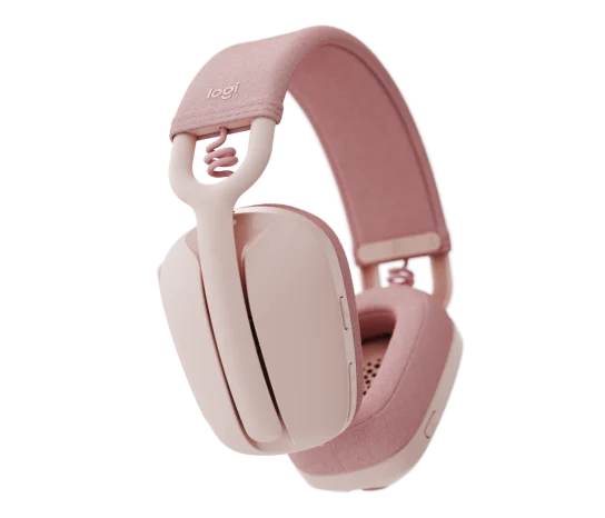 Logitech Zone Vibe 100 Wireless Headset in rose with over-ear cushions and sleek design