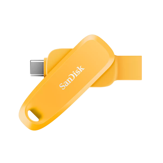SanDisk Phone Drive 512GB Yellow Daffodil USB Type-C and USB Type-A flash drive with 100MB/s speed for phones laptops tablets backups and file transfers