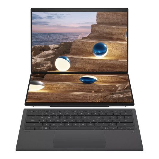 ASUS Zenbook Duo UX8406CA dual-screen OLED laptop - open view