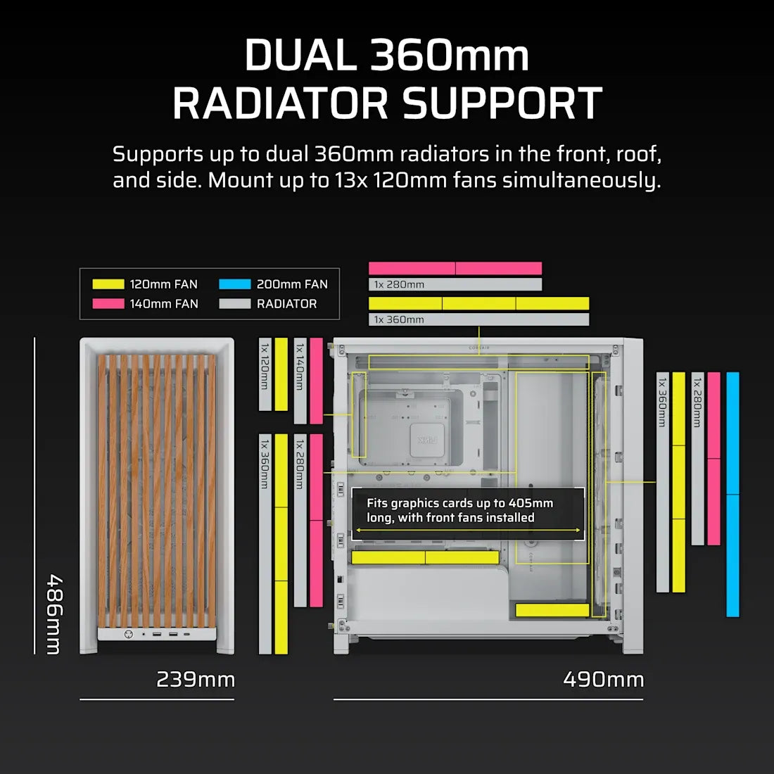 FRAME 4000D RS WOOD Modular High Airflow Mid-Tower Case 4x RS Fans White - view 5