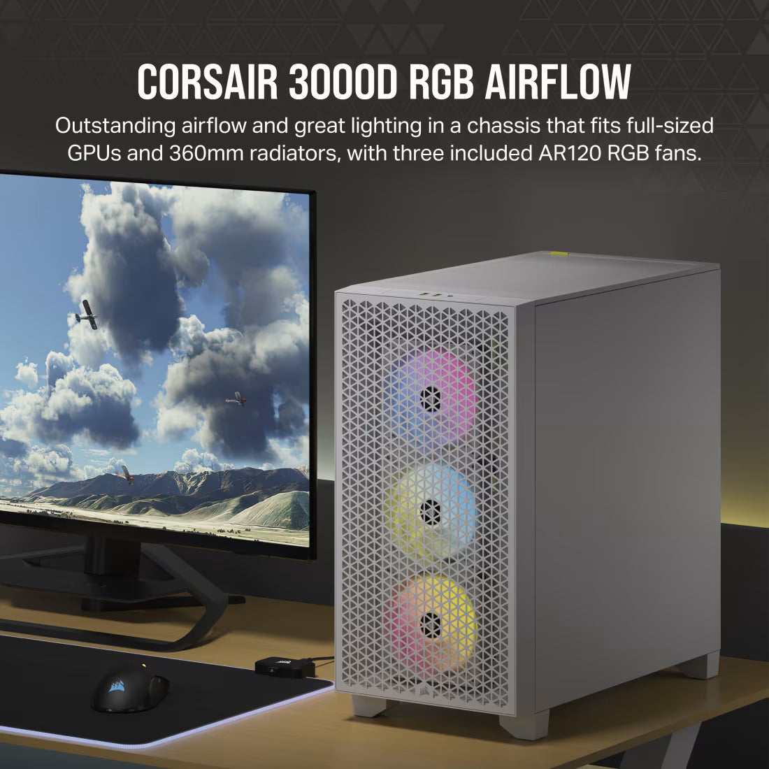 3000D RGB AIRFLOW White Mid-Tower Case 2x 3.5'' 2x 2.5'' Drive Bays Up - view 10