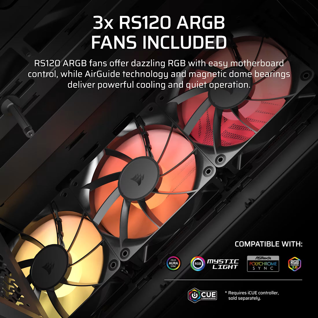 3200D RS Mid-Tower Case 3x RS120 fans incl - Black - view 7