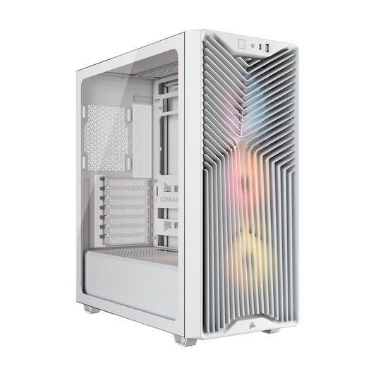 Corsair 3200D RS ARGB white mid tower PC case with tempered glass and 3 RS120 ARGB fans high airflow gaming chassis