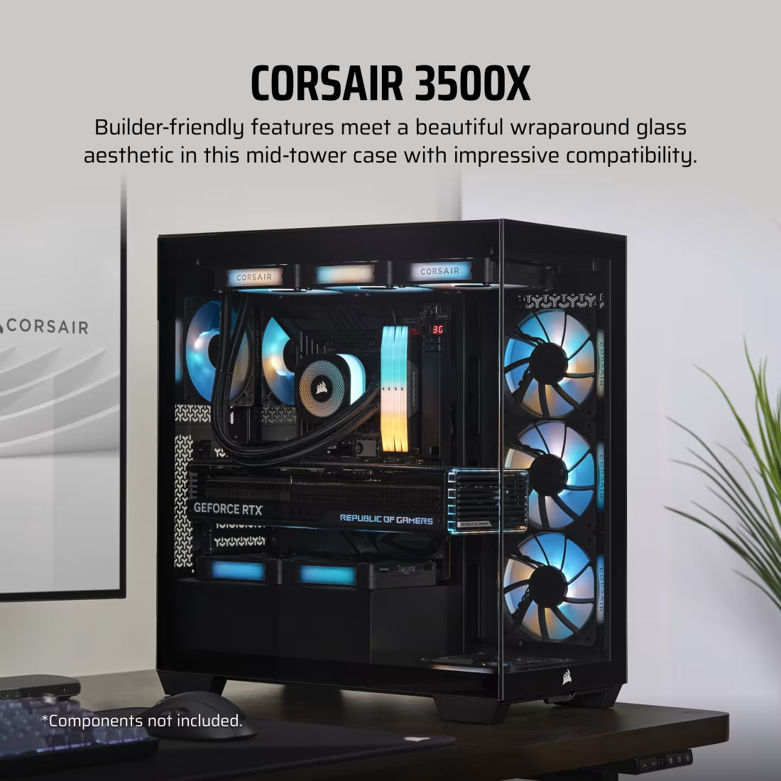 3500X Tempered Glass Black Mid-Tower Case 2x 3.5'' 2x 2.5'' Drive Bays - view 11