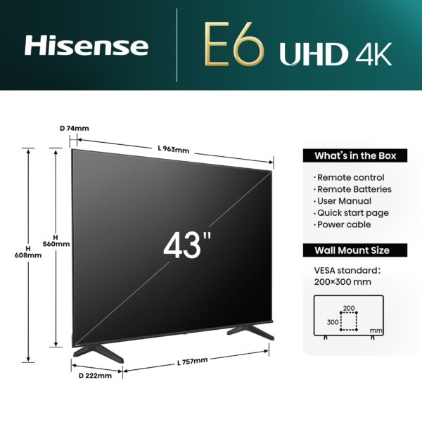Hisense E6N 43-inch 4K Google Smart TV - angled view