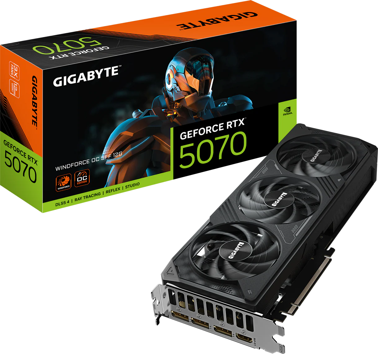 GIGABYTE GeForce RTX 5070 WINDFORCE OC SFF 12GB compact gaming graphics card with advanced cooling