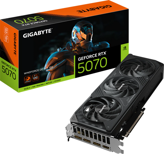 GIGABYTE GeForce RTX 5070 WINDFORCE OC SFF 12GB compact gaming graphics card with advanced cooling