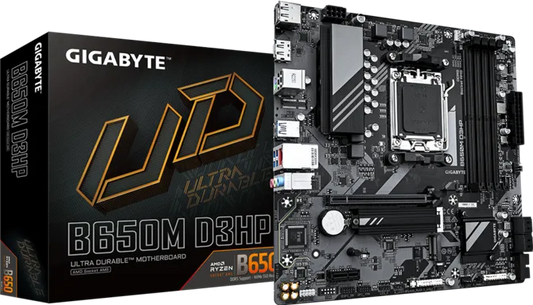 GIGABYTE B650M D3HP AMD AM5 Micro-ATX motherboard with B650 chipset DDR5 memory 2 M.2 slots HDMI DisplayPort and 2.5GbE LAN for Ryzen desktop PC builds