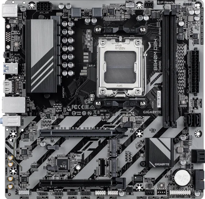 GIGABYTE AMD B840 AM5 motherboard with DDR5 memory support 2 M.2 slots and HDMI output for modern Ryzen desktop PC builds