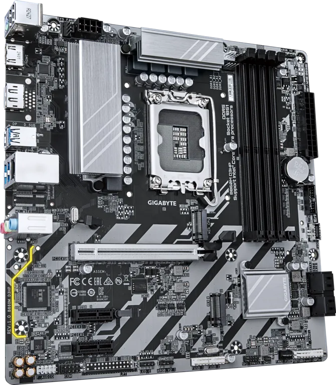 GIGABYTE Intel B860 LGA1851 Micro-ATX motherboard with 4 DDR5 memory slots 2 M.2 slots HDMI and DisplayPort for modern desktop PC builds