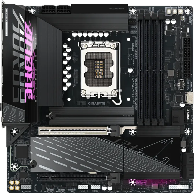 GIGABYTE B860M AORUS ELITE WIFI6E Intel B860 LGA1851 Micro-ATX DDR5 motherboard with WiFi 6E and M.2 storage support for gaming PC builds