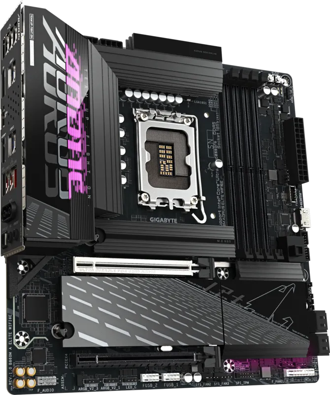 GIGABYTE B860M AORUS ELITE WIFI6E Intel B860 LGA1851 Micro-ATX DDR5 motherboard with WiFi 6E and M.2 storage support for gaming PC builds