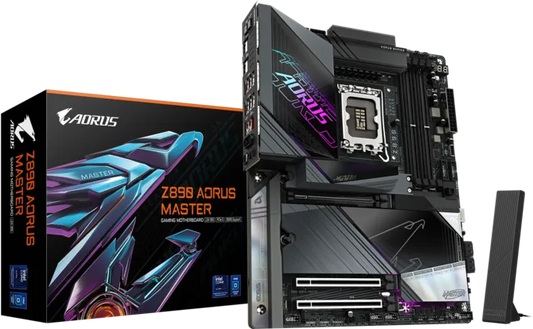 GIGABYTE Z890 AORUS MASTER Intel Z890 LGA1851 E-ATX DDR5 motherboard with WiFi 7 10GbE LAN Thunderbolt 4 PCIe 5.0 and 5 M.2 slots for gaming PC builds