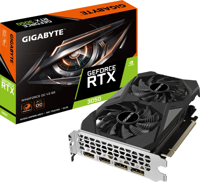 GIGABYTE GeForce RTX 3050 WINDFORCE OC 6GB GDDR6 graphics card with 96-bit memory bus PCIe 4.0 dual HDMI and dual DisplayPort