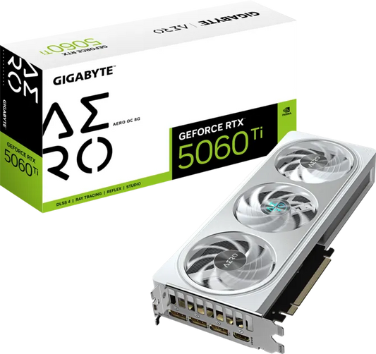 GIGABYTE GeForce RTX 5060 Ti AERO OC 8G white graphics card with 8GB GDDR7 memory for gaming content creation ray tracing and modern PC builds