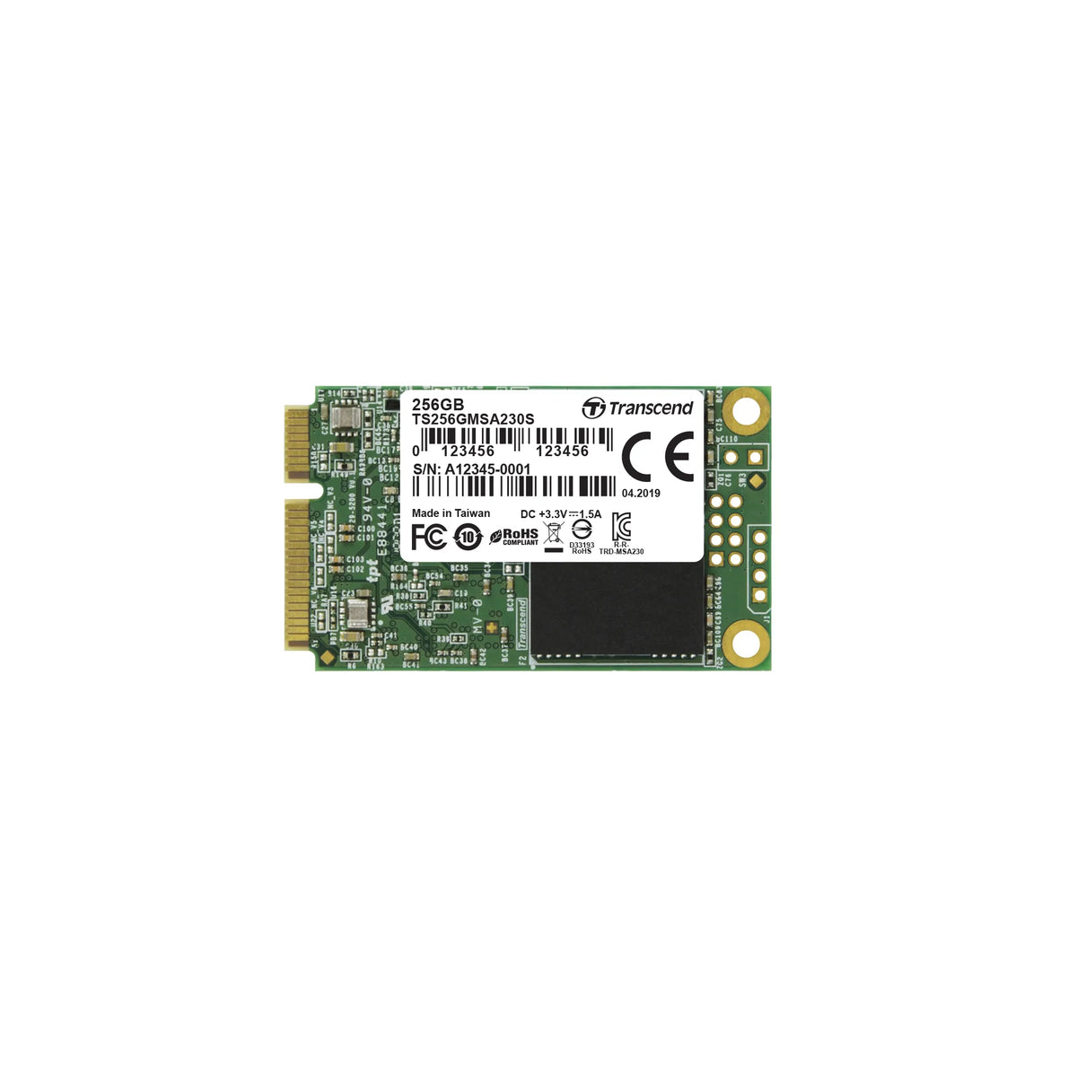 Transcend MSA230S 256GB mSATA SATA SSD - product view 1