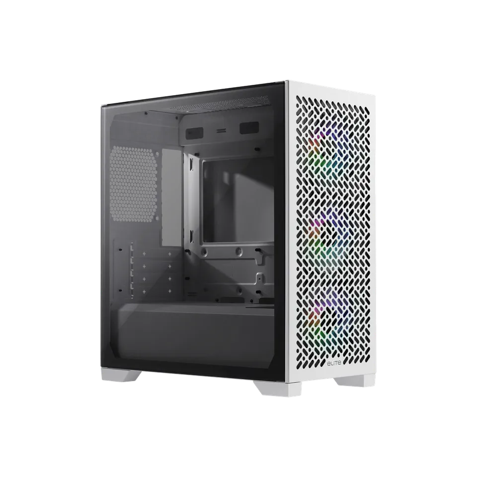 Cooler Master Elite 302 ARGB White Micro-ATX PC case with 3x 120mm ARGB fans for white gaming desktop builds and airflow cooling