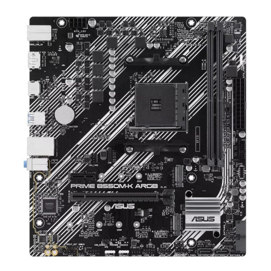 ASUS PRIME B550M-K ARGB Micro-ATX motherboard with DDR4 support and customizable RGB lighting for AMD AM4 builds