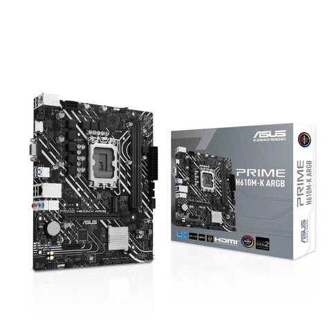ASUS PRIME H610M-K ARGB Intel LGA1700 mATX motherboard with DDR4 support for 12th and 13th Gen Intel CPUs